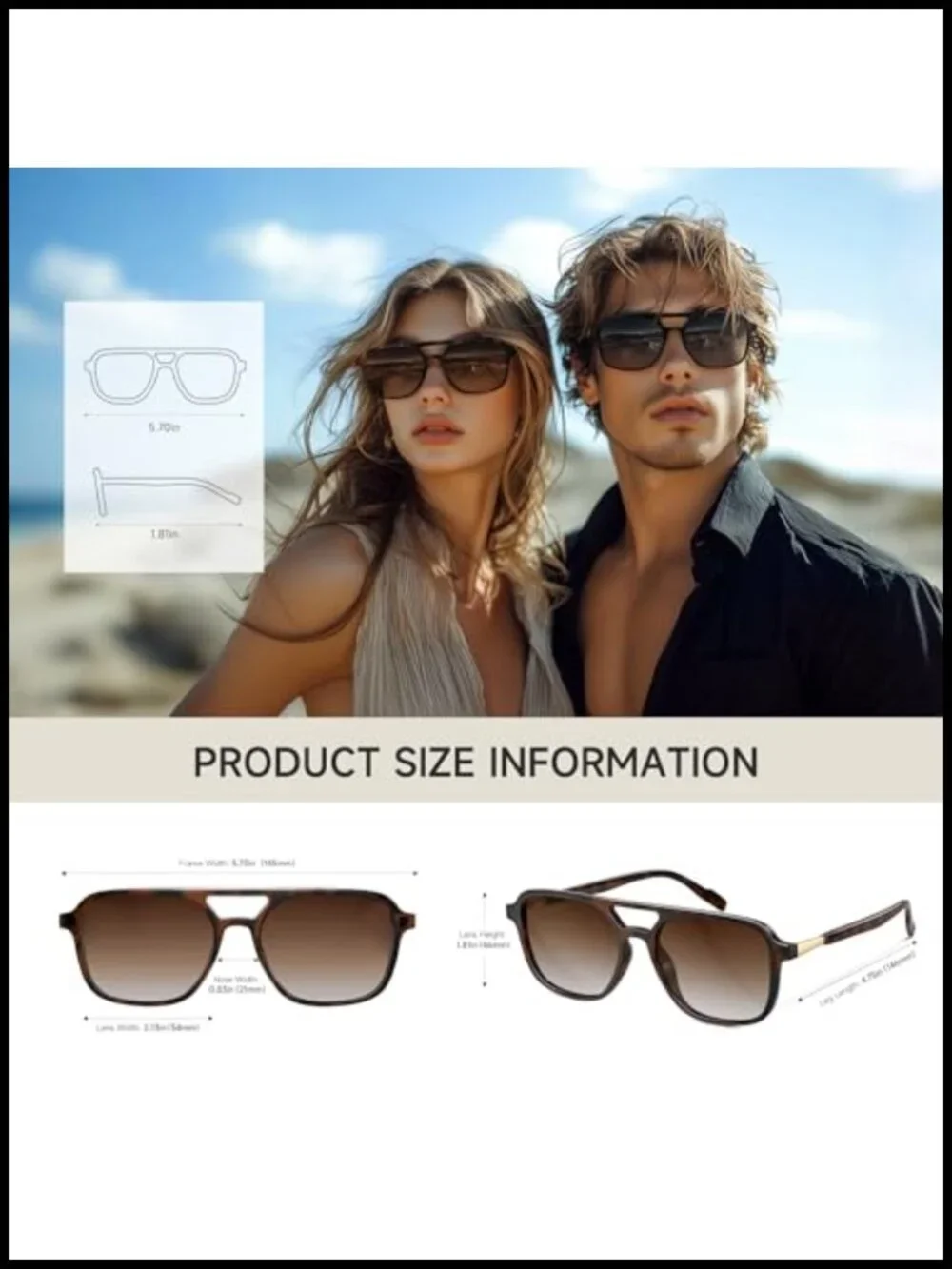 Retro Aviator Polarized Sunglasses UV Protection Trendy Vintage Rectangle Shades